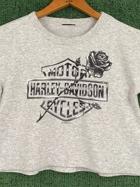 Harley Davidson Motorcycle Rose Cropped Baby Tee Women’s Size XXS